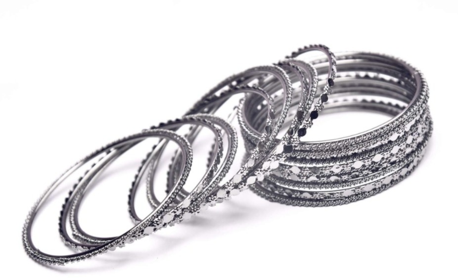 Silver Oxidized Unique Plain Bangles